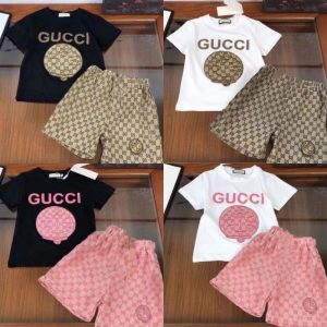 Replica Designer GUCCI Summer Kids Boys Girl Print Short Sleeve Two-Piece Set