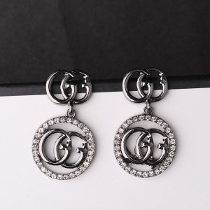 Replica Designer GUCCI Women Ancient G Gun Black Gold Diamond Earrings