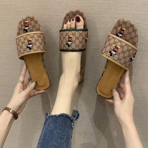 Replica Designer GUCCI Women Mickey Sandals Canvas Flip Flops