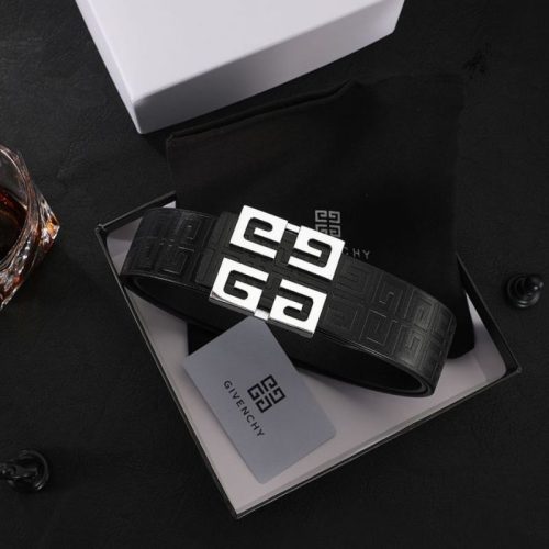 Replica Designer Givenchy Men Plaid Embossing Cowhide Simple Casual Black Leather Belt