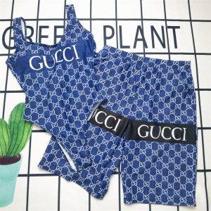 Replica Designer Gucci Backless U-Neck Printed Blue Swimwear
