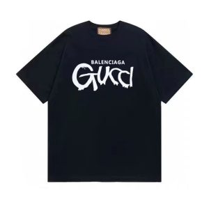 Replica Designer Gucci Balenciaga Women Men Trend Letter Logo Loose Short-Sleeved T-Shirt