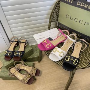 Replica Designer Gucci Block Heel Square Toe Strap Sandals