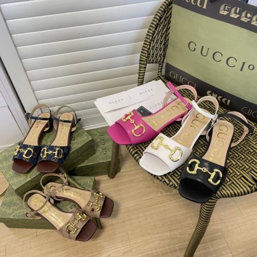 Replica Designer Gucci Block Heel Square Toe Strap Sandals