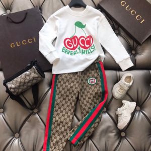 Replica Designer Gucci Boys Girls Velvet Warm Long Sleeve T-Shirt And Pant 2pcs Set