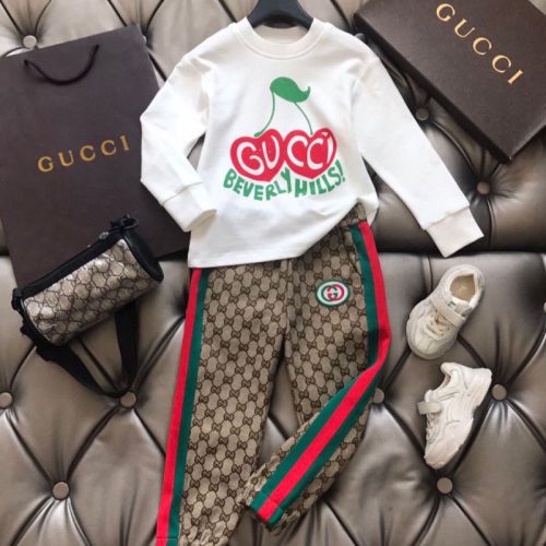 Replica Designer Gucci Boys Girls Velvet Warm Long Sleeve T-Shirt And Pant 2pcs Set