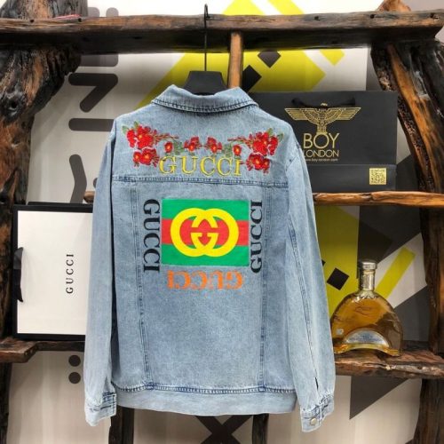 Replica Designer Gucci Casual Embroidered Denim Jacket