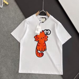 Replica Designer Gucci Casual Men And Women Cartoon Cat Pattern Short-Sleeved T-Shirt