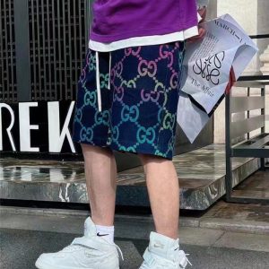 Replica Designer Gucci Casual Men Gradient Letter Jacquard Denim Shorts