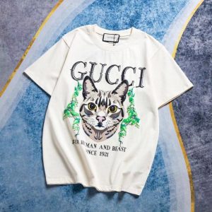 Replica Designer Gucci Cat Print Short-Sleeved T-Shirt