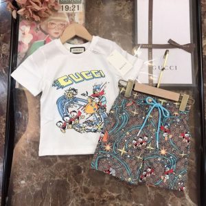 Replica Designer Gucci Children Baby Boys Girls Short-Sleeved T-Shirt And Short 2pcs Set