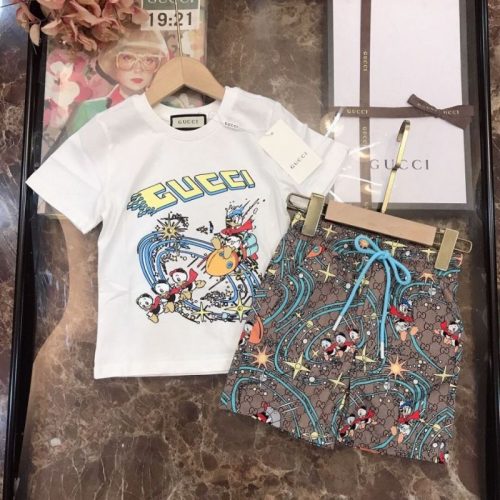 Replica Designer Gucci Children Baby Boys Girls Short-Sleeved T-Shirt And Short 2pcs Set