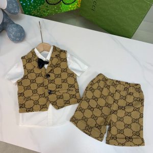 Replica Designer Gucci Children Boy Shirt Vest TShort Sleeve 3Piece Set
