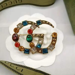 Replica Designer Gucci Classic Double G Colored Diamond Brooch