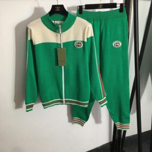 Replica Designer Gucci Contrast Color Stitching Embroidered Knit Two-Piece Set
