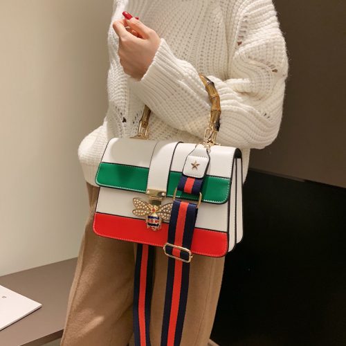 Replica Designer Gucci Dionysus Women Bamboo Handbag Bee Lock Flap Bag Wide Shoulder Strap Crossbody One Shoulder Bag