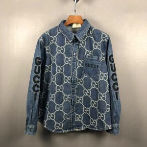 Replica Designer Gucci Fashion Men'S And Women'S Alphabet Print Lapel Denim Jacket