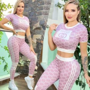 Replica Designer Gucci Fashion Print Short Sleeve Two-Piece Set