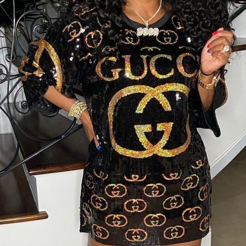 Replica Designer Gucci Fashion Sequined Oversized Dress