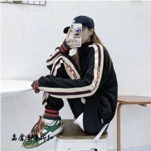 Replica Designer Gucci Fashion Side Letter Web Panel Zip Jacket+Pant Set