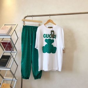 Replica Designer Gucci Fashion Women Bear Short Sleeve T-Shirt And Pants 2pcs Set