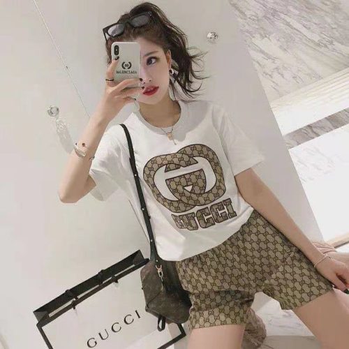 Replica Designer Gucci Fashion Women Short Sleeve Tshirt And Shorts 2pcs Set