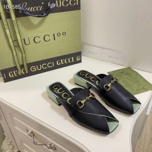 Replica Designer Gucci Flat Bottom Muller Leather Half Slippers