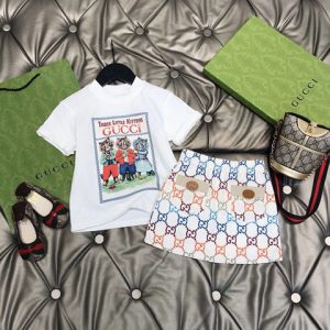 Replica Designer Gucci Girl Baby Short-Sleeved Skirt Two Piece Set