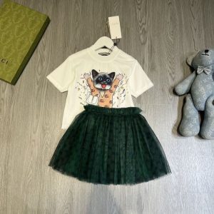 Replica Designer Gucci Girl Baby Short-Sleeved T-Shirt Skirt 2pcs Set