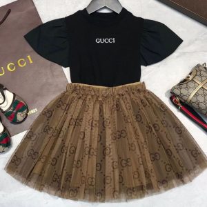 Replica Designer Gucci Girls Short Sleeve Skirt Suit