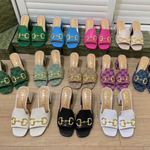 Replica Designer Gucci Horsebit Old Flower Thick Heel Slippers