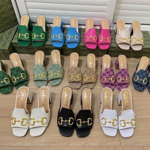 Replica Designer Gucci Horsebit Old Flower Thick Heel Slippers