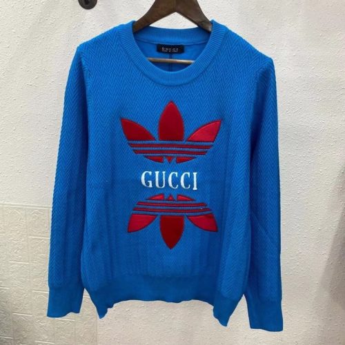 Replica Designer Gucci Jacquard Embroidery Letters Blue Sweater
