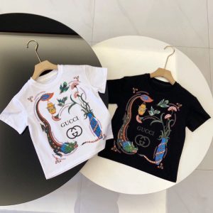 Replica Designer Gucci Kid Boy Girl Letter Printing Breathable Cotton Fashion Short-Sleeved T-Shirt