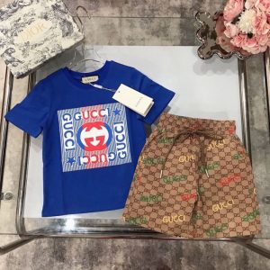 Replica Designer Gucci Kids Boys Girls G Print Short-Sleeved T-shirts And Shorts 2pcs Set