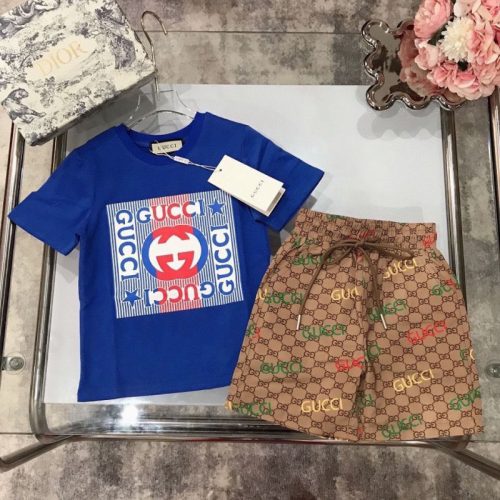 Replica Designer Gucci Kids Boys Girls G Print Short-Sleeved T-shirts And Shorts 2pcs Set