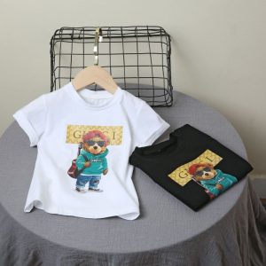 Replica Designer Gucci Kids Boys Girls Round Neck Cotton T-Shirt and shirts 2pcs set
