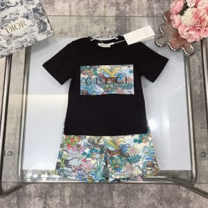 Replica Designer Gucci Kids Boys Girls Tiger Flower Printing Short Sleeve T-Shirts And Shorts 2pcs Set