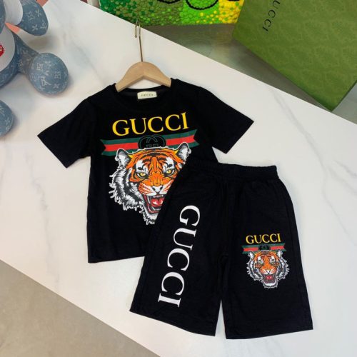 Replica Designer Gucci Kids Boys Girls Tiger Print Short-Sleeved T-Shirts And Shorts 2pcs Set