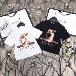 Replica Designer Gucci Kids Boys Girls Tigger Printing Short-Sleeved T-Shirts