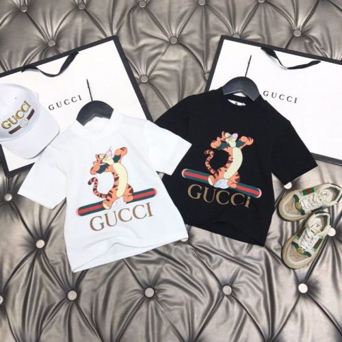 Replica Designer Gucci Kids Boys Girls Tigger Printing Short-Sleeved T-Shirts