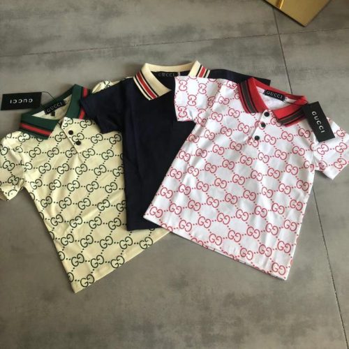 Replica Designer Gucci Kids Boys Polo Collar Full Print Short Sleeve T-Shirt