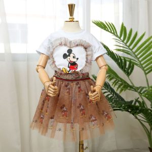 Replica Designer Gucci Kids Girl Short Sleeves White T-Shirt And Mesh Skirt 2pcs Set