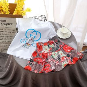 Replica Designer Gucci Kids Girl Short Sleeves White T-Shirt And Skirt 2pcs Set