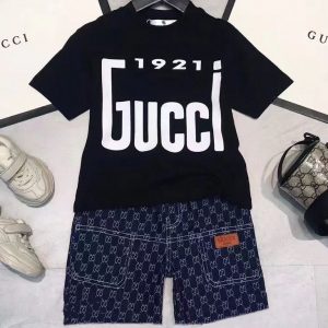 Replica Designer Gucci Kids Girls Boys Letter Print Short Sleeve T-Shirt And Shorts 2pcs Set