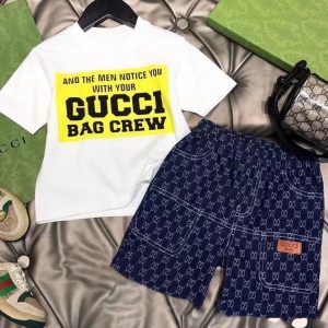 Replica Designer Gucci Kids Girls Boys Letter Print Short Sleeve T-Shirt And Shorts 2pcs Set