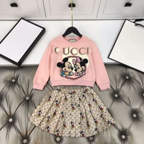 Replica Designer Gucci Kids Girls Long-Sleeved Pink Sweatshirt And Mesh Skirt 2pcs Set