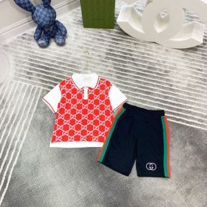 Replica Designer Gucci Kids Short-Sleeved Polo Shirt And Shorts Two-Piece Set