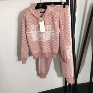Replica Designer Gucci Letter Color Matching Hooded Long-Sleeved Zippered Cardigan Jacket And Pants 2pcs Set