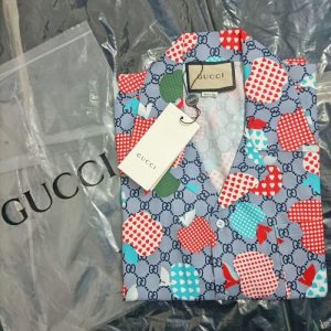 Replica Designer Gucci Letter Full Print Love Apple Casual Lapel Short-Sleeved Shirt